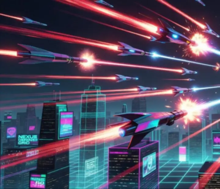 Séquence de défense intense avec plusieurs missiles ennemis et intercepteurs en vol