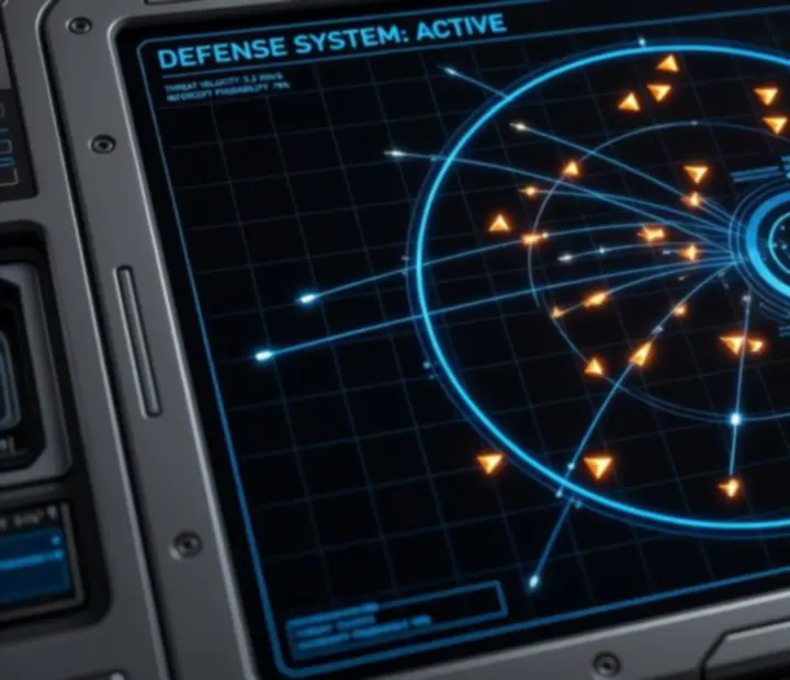 Interface type radar affichant les menaces entrantes dans Skylock Iron Halo.