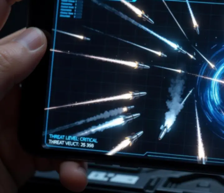 Scène intense montrant un ciel saturé de missiles dans Skylock Iron Halo.