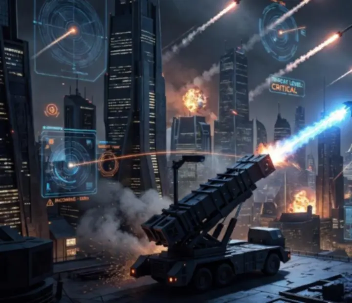 Vue radar futuriste de défense de missiles dans Skylock Iron Halo