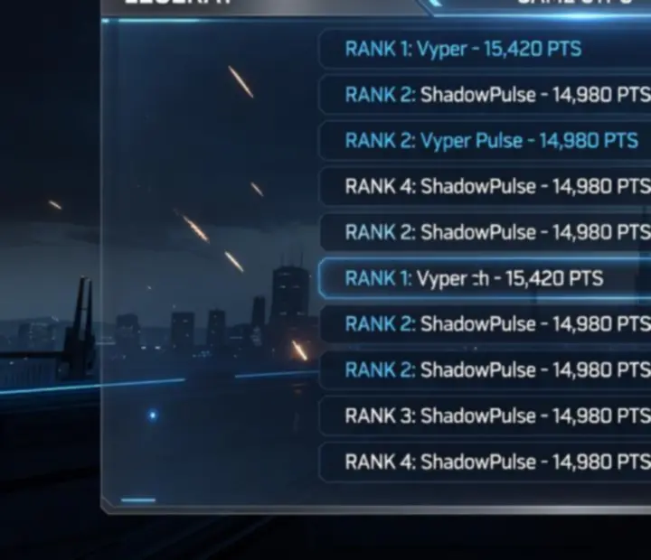 Interface de classement futuriste affichant les meilleurs scores de Skylock Iron Halo