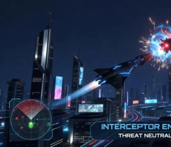 Missile intercepteur détruisant une menace entrante dans Skylock Iron Halo